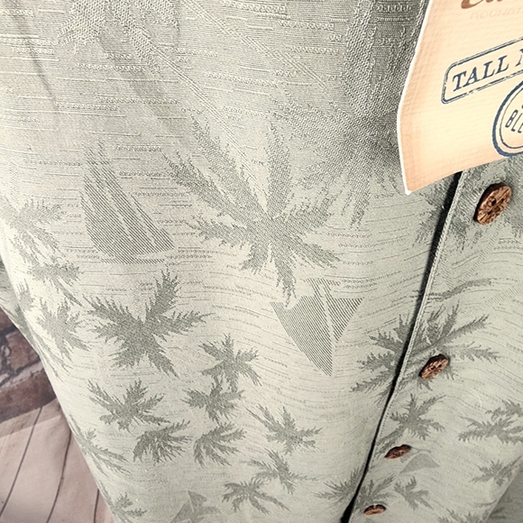 Caribbean Tall Man Silk Blend Palm Damask Print Shirt NWT Sage Green Size 2XT - Picture 6 of 15